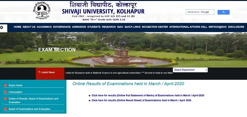 Shivaji University Result 2025 - Shivaji University Results 2026